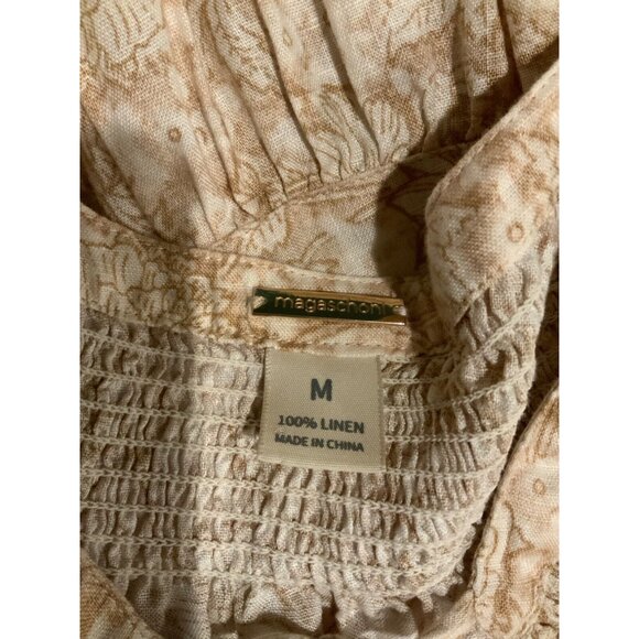 Magaschoni Tan & White Floral V-Neck Linen Midi Shift Dress, Size M - Picture 6 of 6